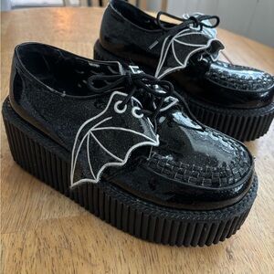 Demonia Black Platform Creepers with Bat Wing Design